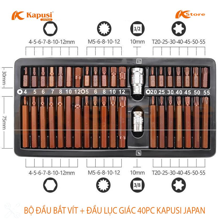 BỘ ĐẦU BẮN VÍT - ĐẦU LỤC GIÁC 40 CHI TIẾT KAPUSI JAPAN