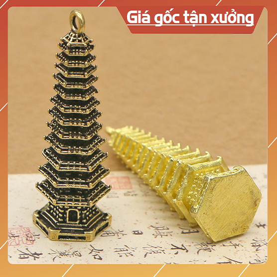 ⚡️100% đồng⚡️móc khóa hình tháp văn xương