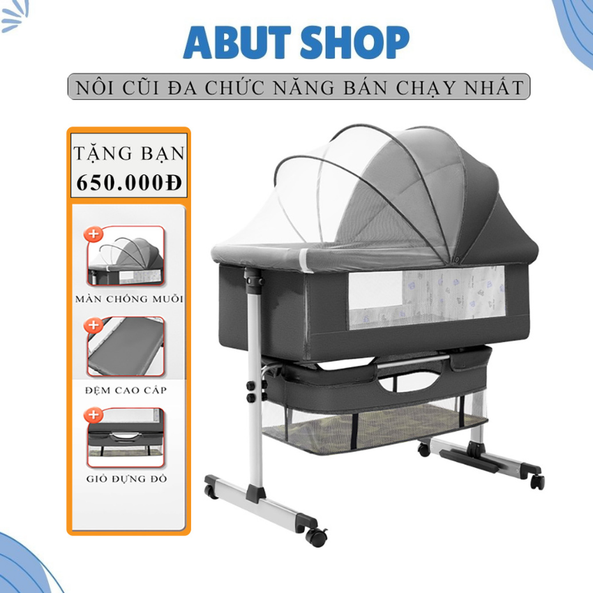 Nôi Vải Cho Bé, Nôi Cũi Trẻ Em Ghép Cạnh Giường Bố Mẹ, Gấp Gọn, Kèm Màn Và Ngăn Đựng Đồ - ABUT SHOP