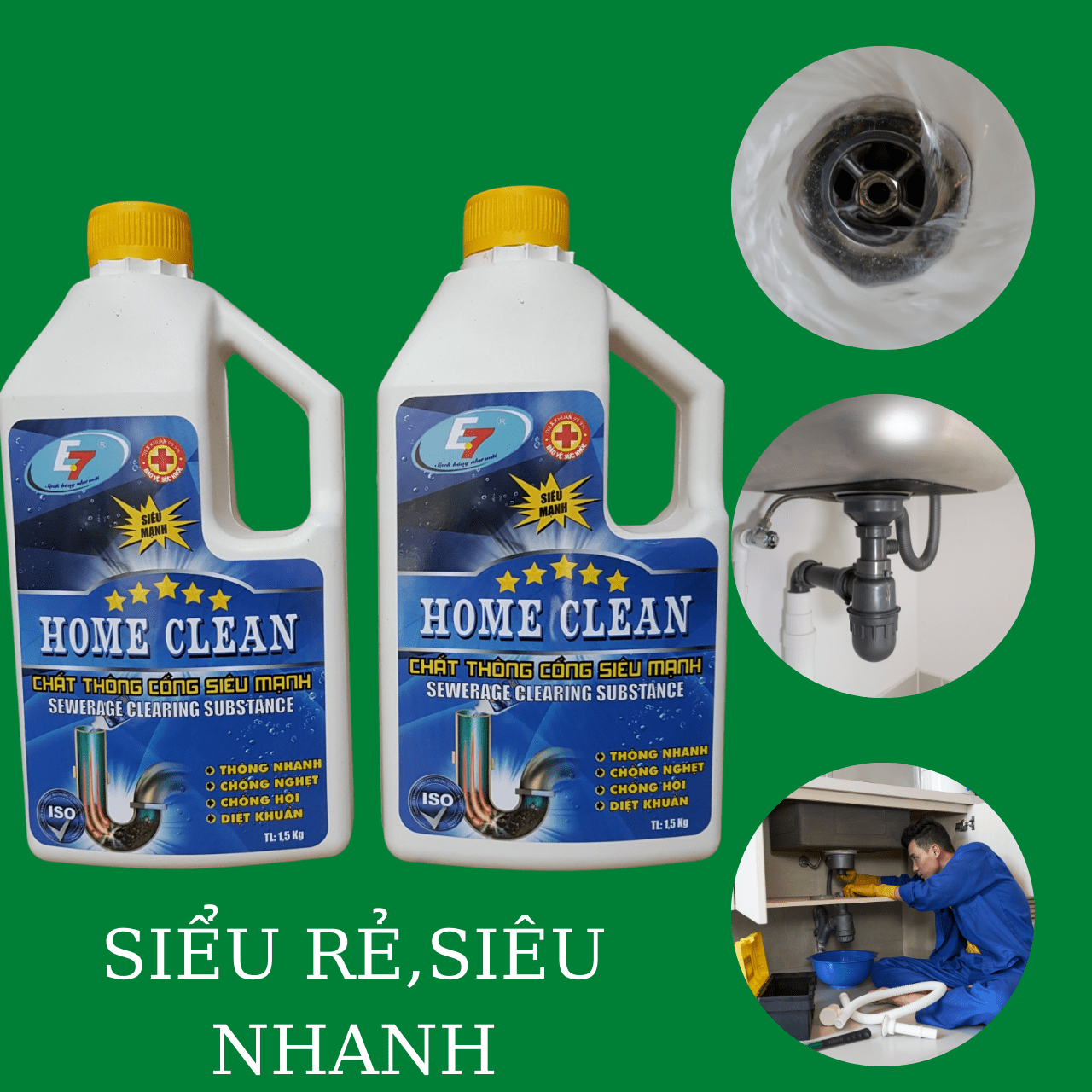 Chất thông tắc cống Siêu nhanh siêu mạnh 1.4kg-COMBO 2 CHAI - Chất thông tắc Cống siêu mạnh chỉ 10 phút