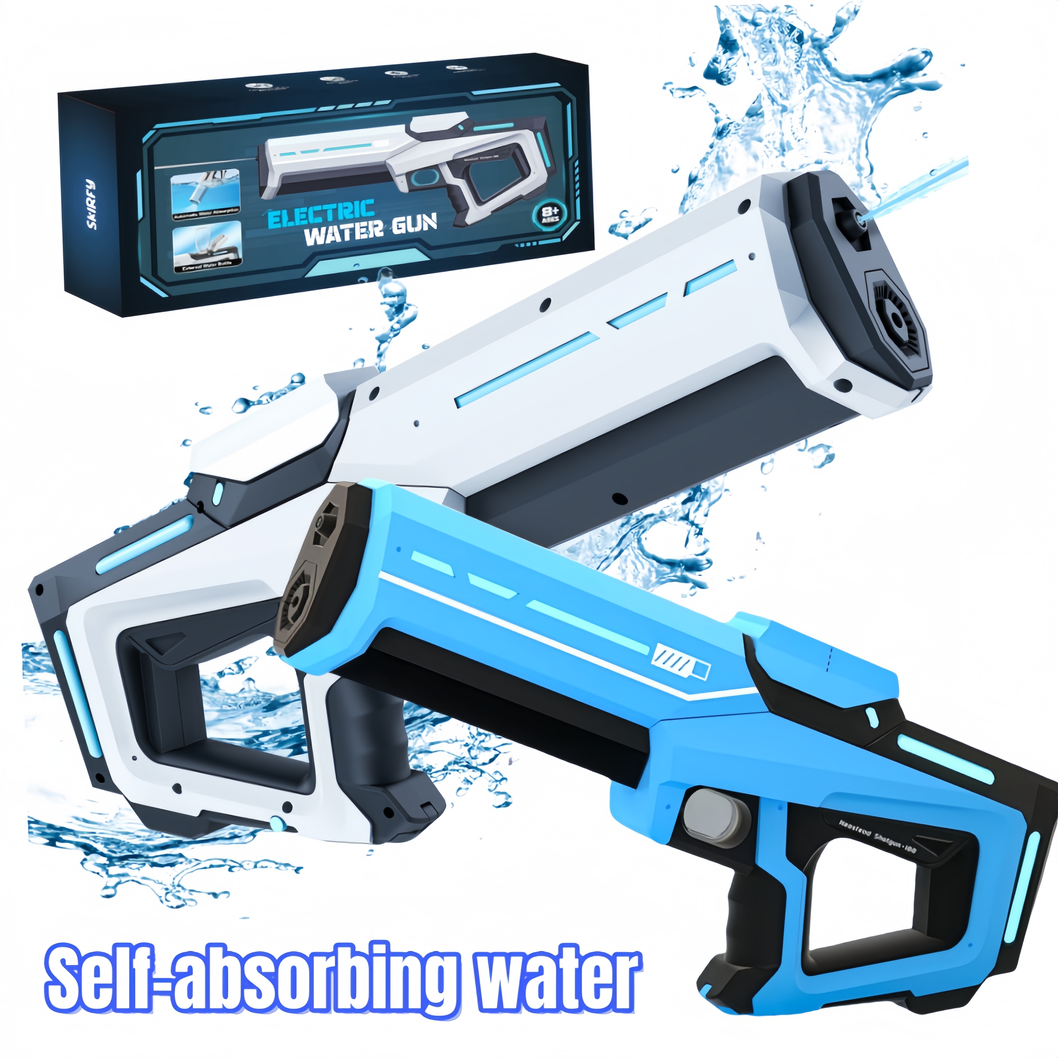 Súng nước tự động hoàn toàn với khả năng chứa nước lớn, hấp thụ nước tự động, phun nước áp suất cao, đồ chơi dùng ngoài