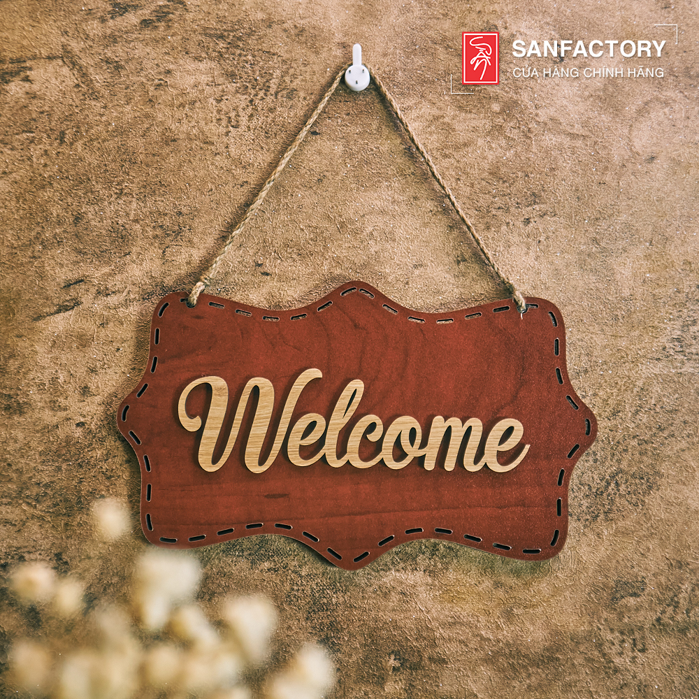 Bảng Welcome gỗ treo trang trí màu sắc phong cách vintage SAN-WC02
