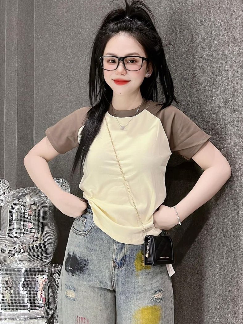 Áo thun dáng ôm nữ Tay Lỡ RAGLAN Trơn