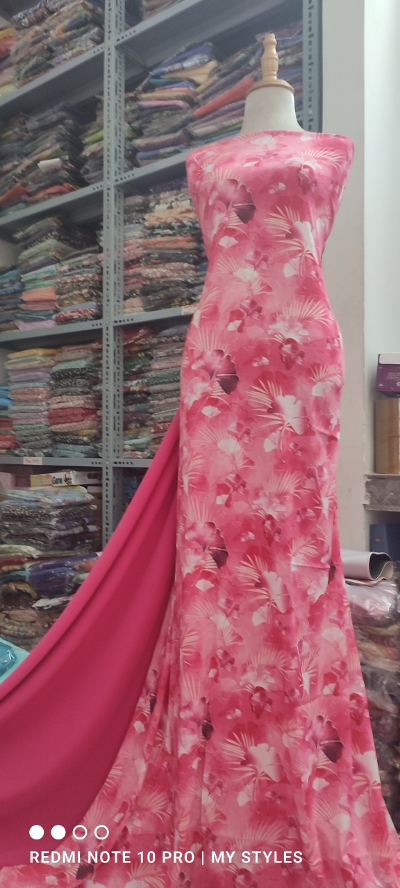 Vải áo dài đẹp hoạ tiết lá cọ - lụa Ngọc Ý mềm mịn