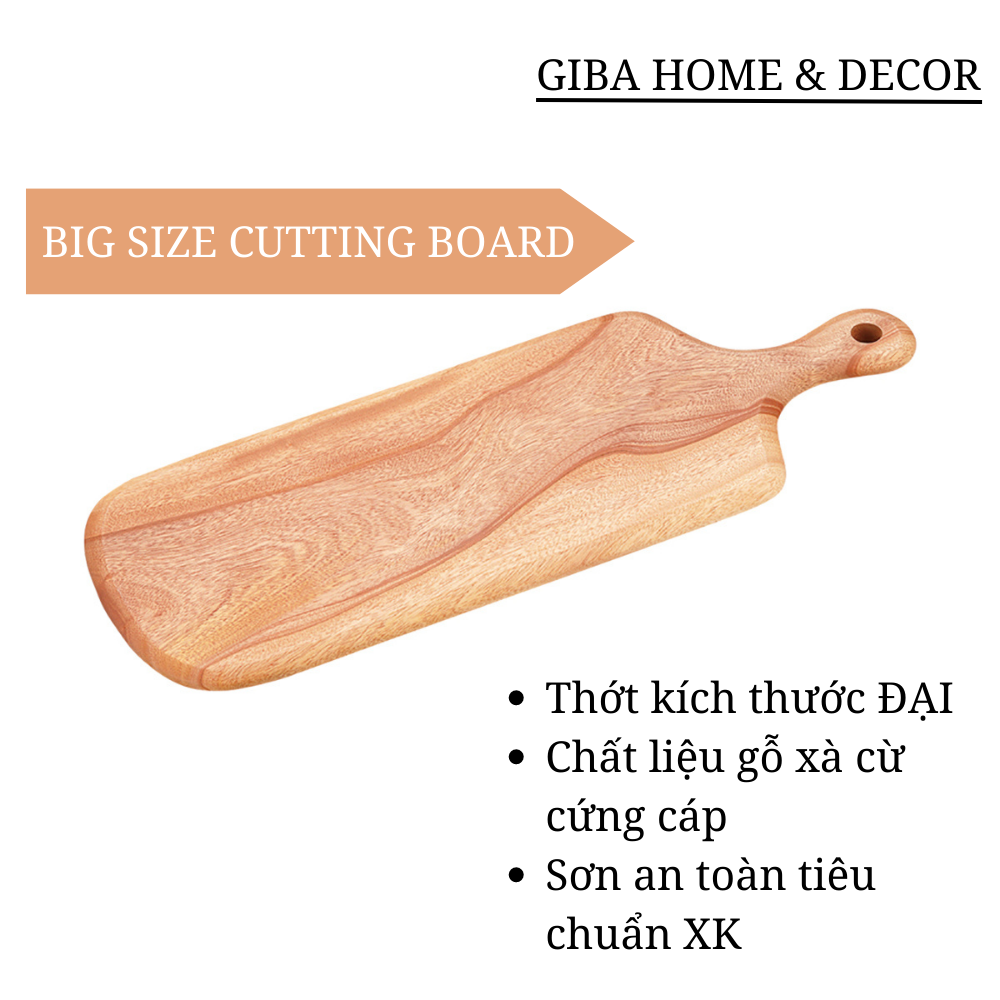 Thớt chữ nhật có tay cầm dùng decor trang trí thức ăn
