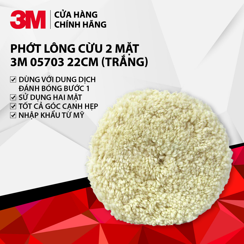 Phớt lông cừu 2 mặt 3M™ 05703 22cm (Trắng)