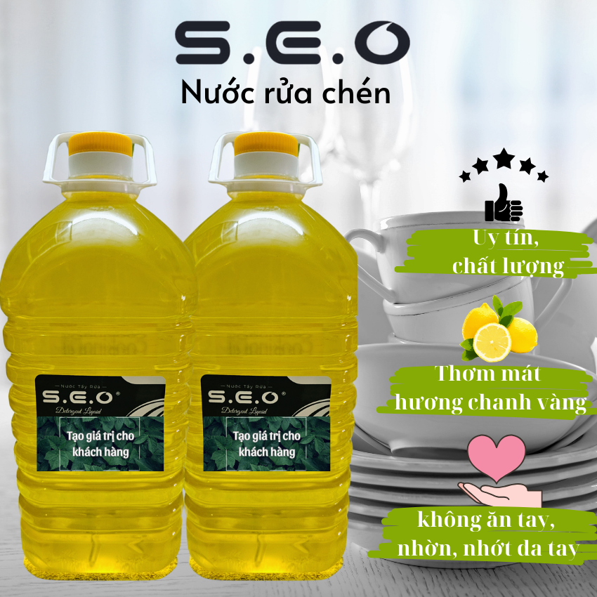 5Kg Nước rửa chén bát rẻ tiền - Chuyên dụng nhà hàng, quán ăn - S.E.O - Hương chanh vàng tươi