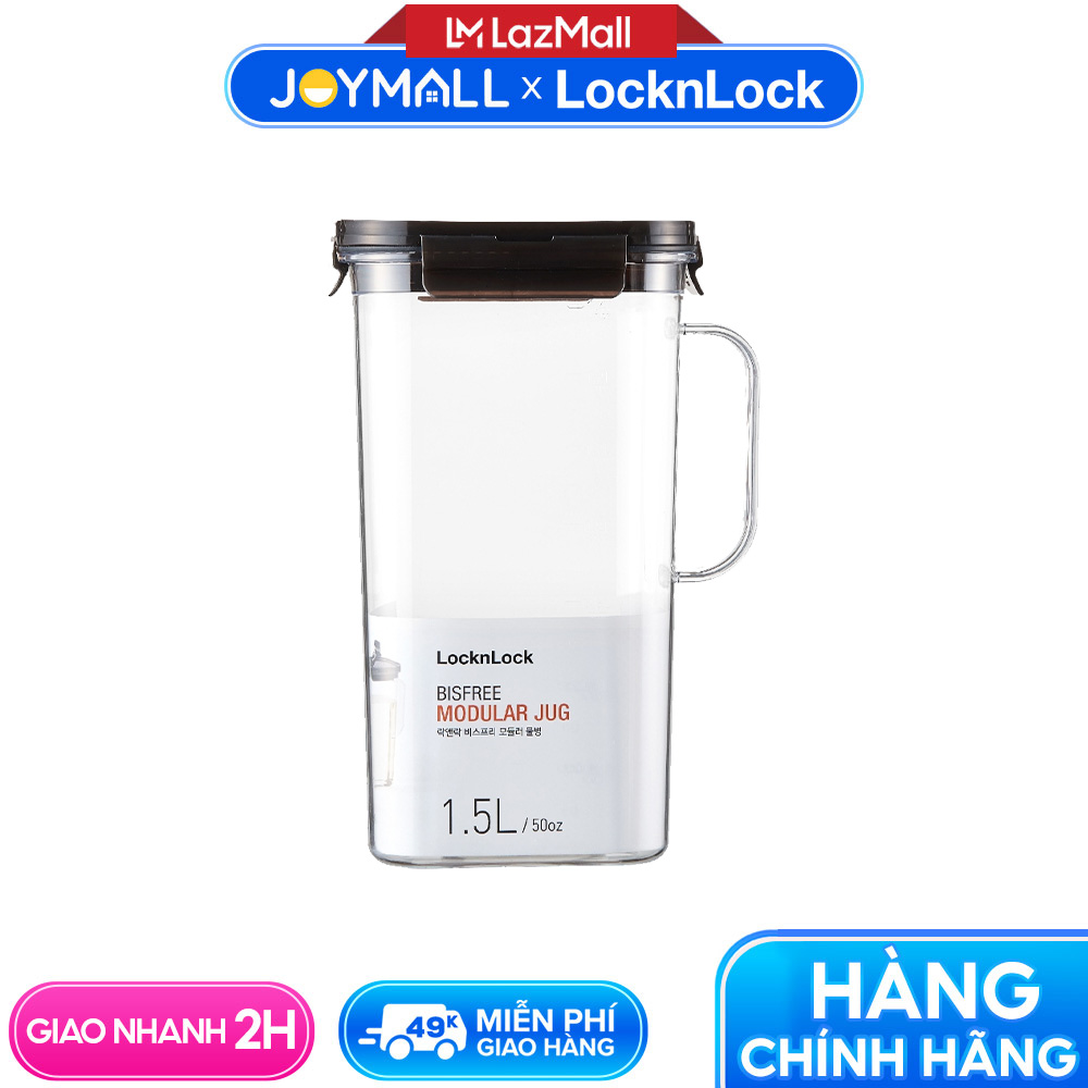 Bình nước nhựa 1.5L LocknLock Modular Jug ABF738, Hàng chính hãng, nắp kín, an toàn sức khỏe, có tay cầm - JoyMall