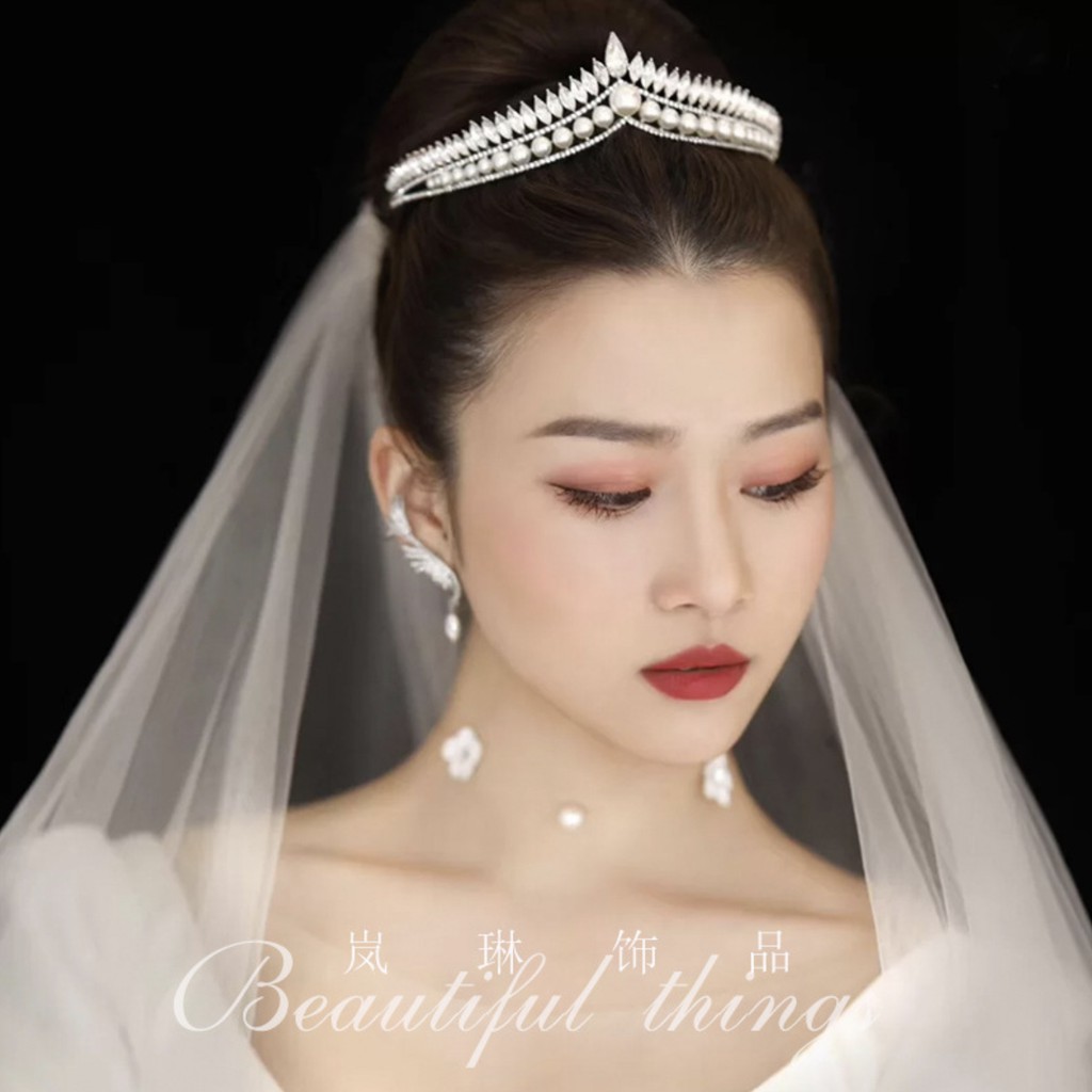 [HCM]Vương miện cô dâu mẫu mới T92020 chóp viền đá kèm hạt trai Giangpkc