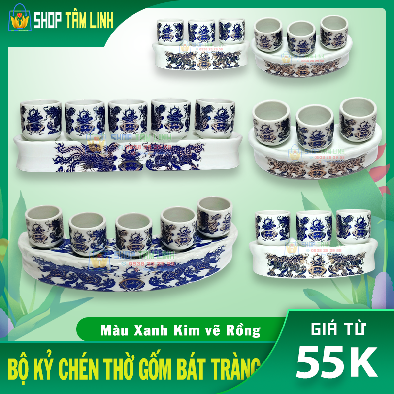 Kỷ chén đựng nước thờ bằng gốm sứ Bát Tràng men kim lam mạ vàng Shoptamlinh