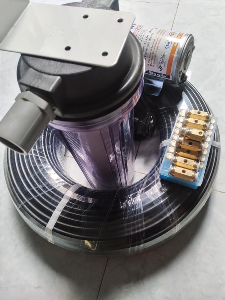 bộ máy phun sương làm mát tạo ẩm quán cafe vườn lan trại nấm 10 béc phun 30m dây loại tốt