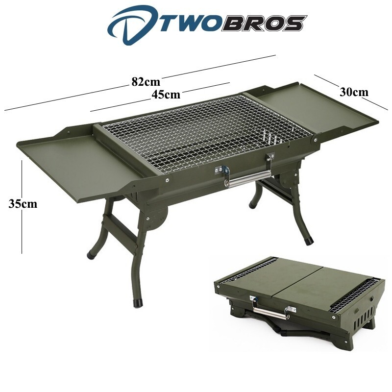 Bếp nướng than hoa BBQ gấp gọn mang đi du lịch, cắm trại dã ngoại Bếp nướng quân đội gấp gọn ngoài trời tiện lợi TWOBROS