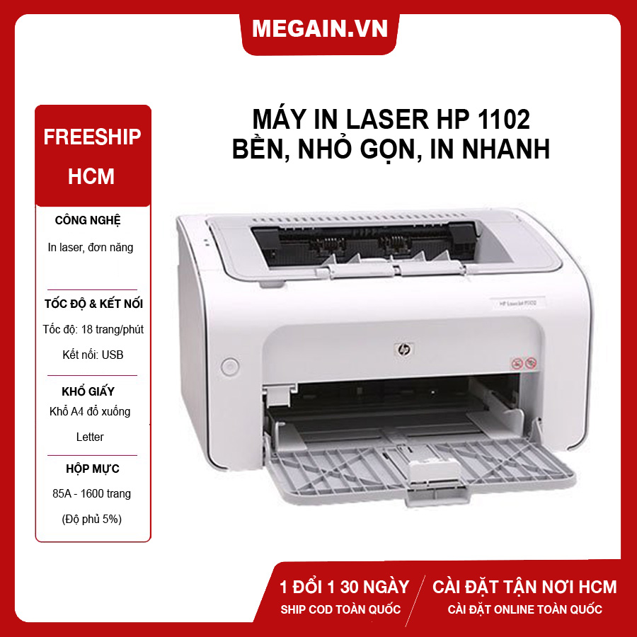SẴN HỘP MỰC MỚI HCM Máy in HP LaserJet Pro P1102 - Máy in nhỏ gọn - Bền - In nhanh - Giá rẻ (máy cũ tân trang)