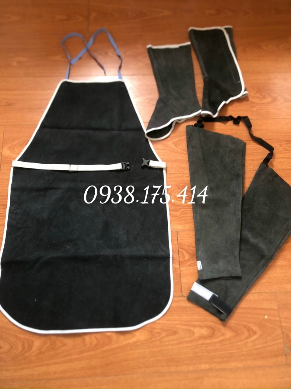 Set bảo hộ thợ hàn gồm yếm da + ống chân da + ống tay da hàn màu đen