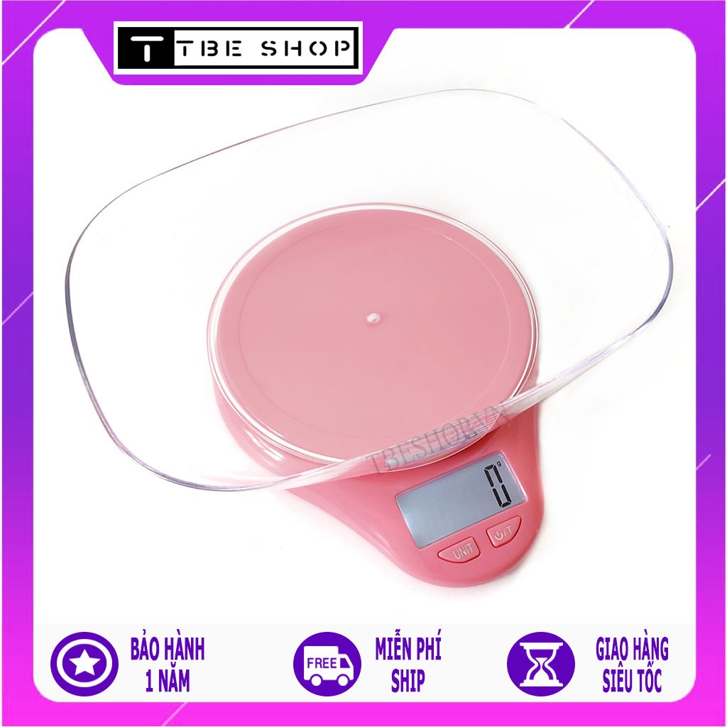Cân Điện Tử Mini 5kg Aslor Tính Năng Trừ Bì Dùng Trong Nhà Bếp & Làm Bánh Tặng Tô Chứa 1 Lít - Bảo Hành 1 Năm ( Màu xanh & hồng )