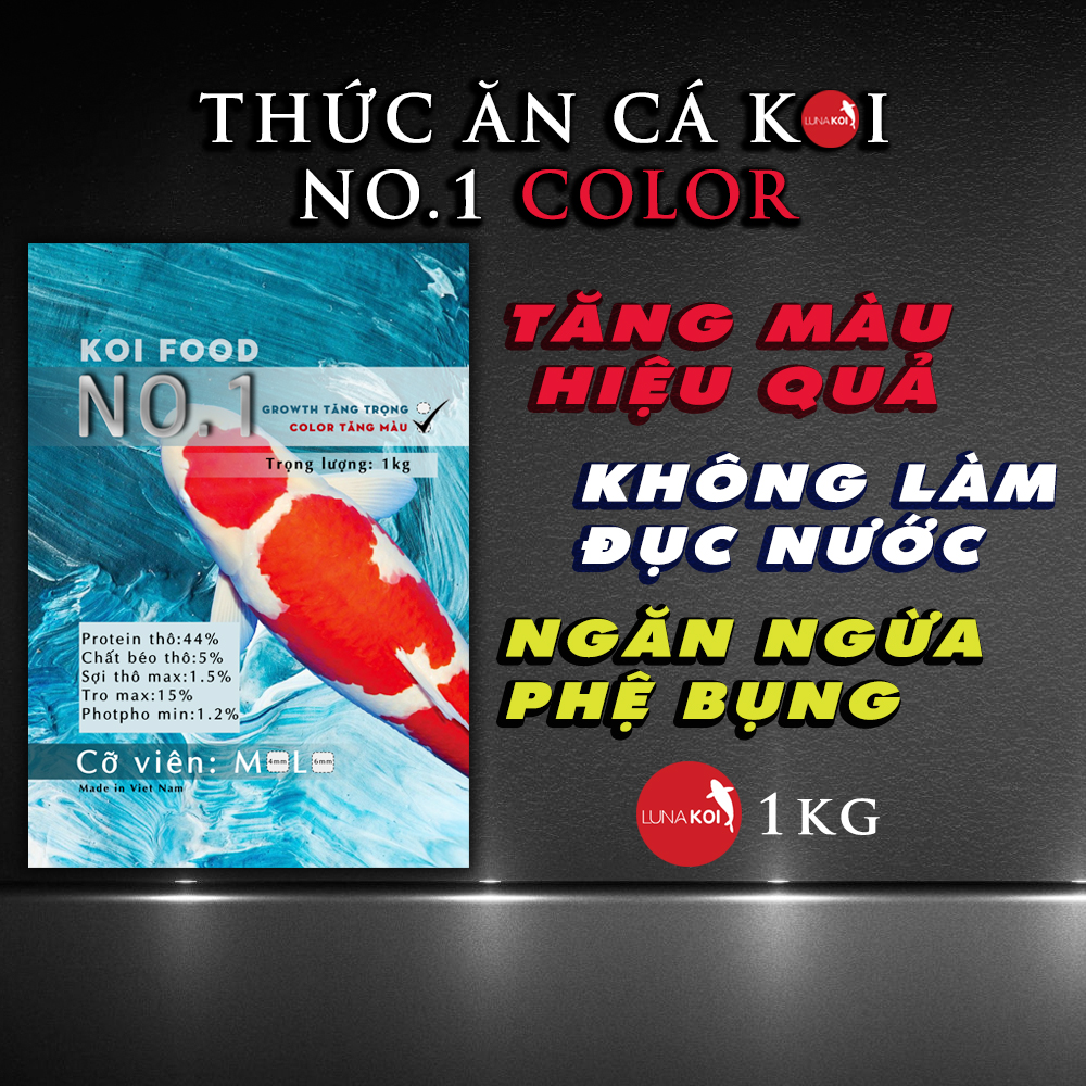 Thức ăn tăng màu cá KOI hiệu quả, không đục nước, ngăn ngừa phệ bụng cá Koi 1kg No.1 Color