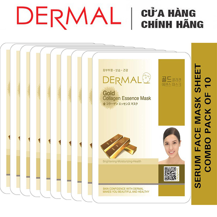 [HCM]Mặt Nạ Dermal Chiết Xuất Vàng Dưỡng Sáng Da Gold Collagen Essence Mask 23g - 10 Miếng