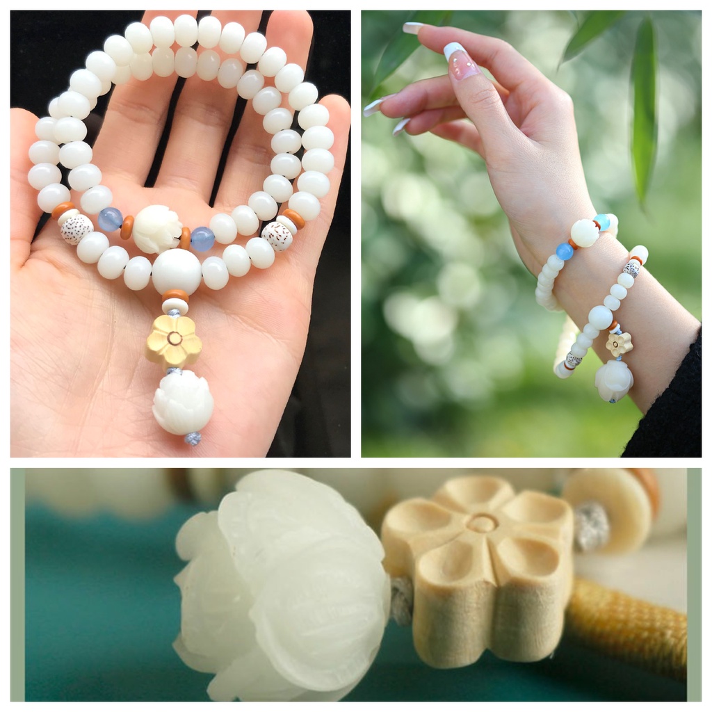 Vòng tay nữ dễ thương giá rẻ, Chuỗi hạt đeo tay bồ đề bạch ngọc niệm phật