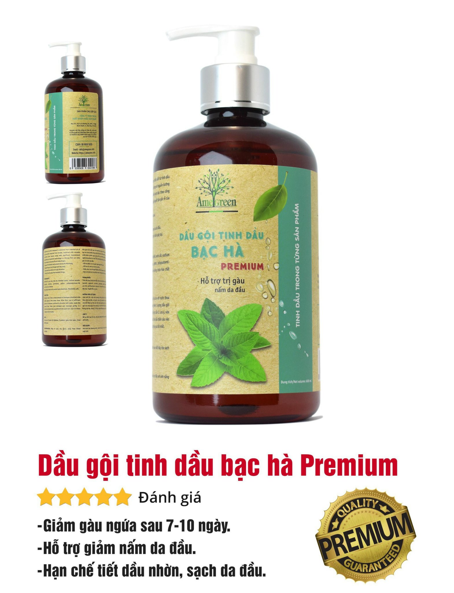 Dầu Gội Tinh Dầu Bạc Hà AmeGreen đánh bay gàu & nấm da đầu – Premium