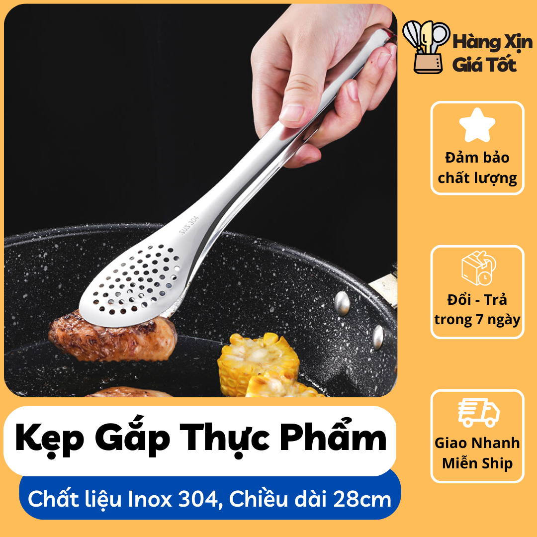 Kẹp gắp thực phẩm inox 304 chuyên dùng gắp hoa quả, thức ăn, đá lạnh