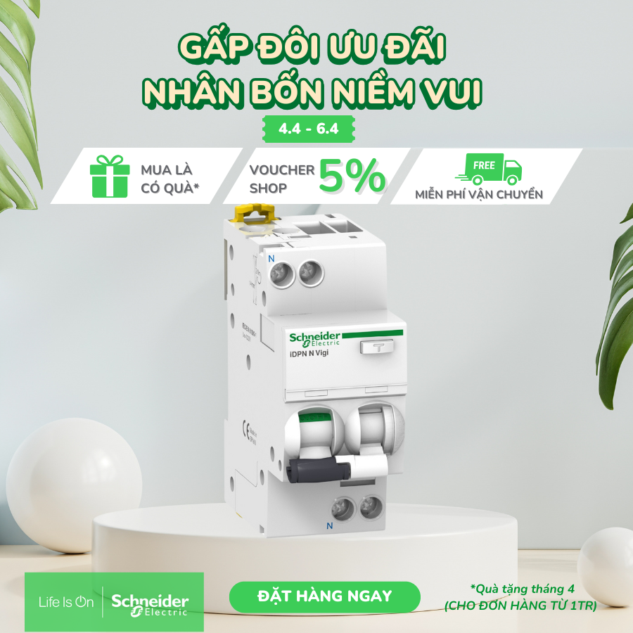 Cầu dao tích hợp chống dòng rò, chống quá tải ngắn mạch Acti9 RCBO - 1P+N - 6kA - 30mA - Schneider Electric - A9D31606 A9D31610 A9D31616 A9D31620 A9D31625 A9D31632 A9D31640