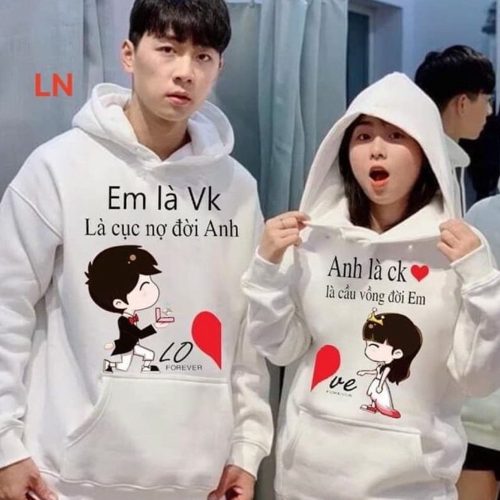 [ FREESHIP]áo hoodie đôi e là vợ , anh là chồng