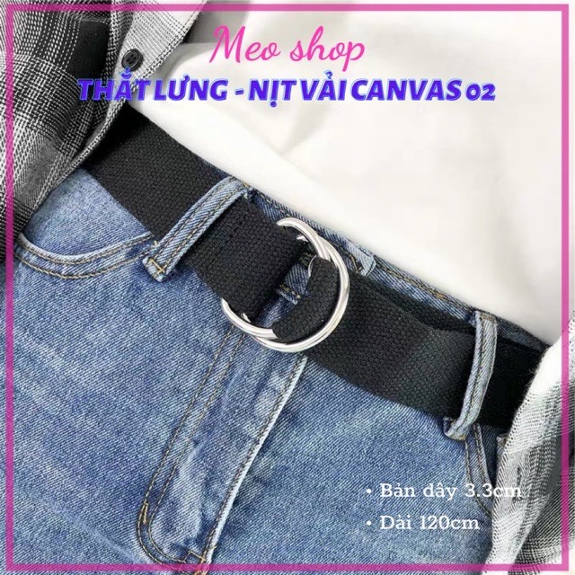 DÂY NỊT VẢI BỐ CANVAS NAM NỮ KHUYÊN BẠC TRÒN - Thắt lưng Nam Nữ vải bố 2 tròn móc quần bò ( TL011)