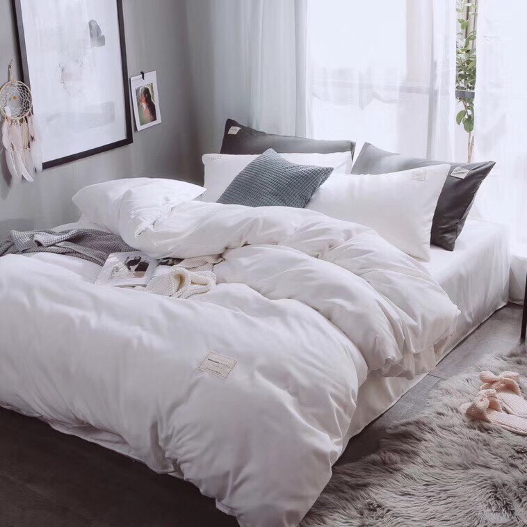 Cotton tici bộ chăn ga gối trắng tinh khôi