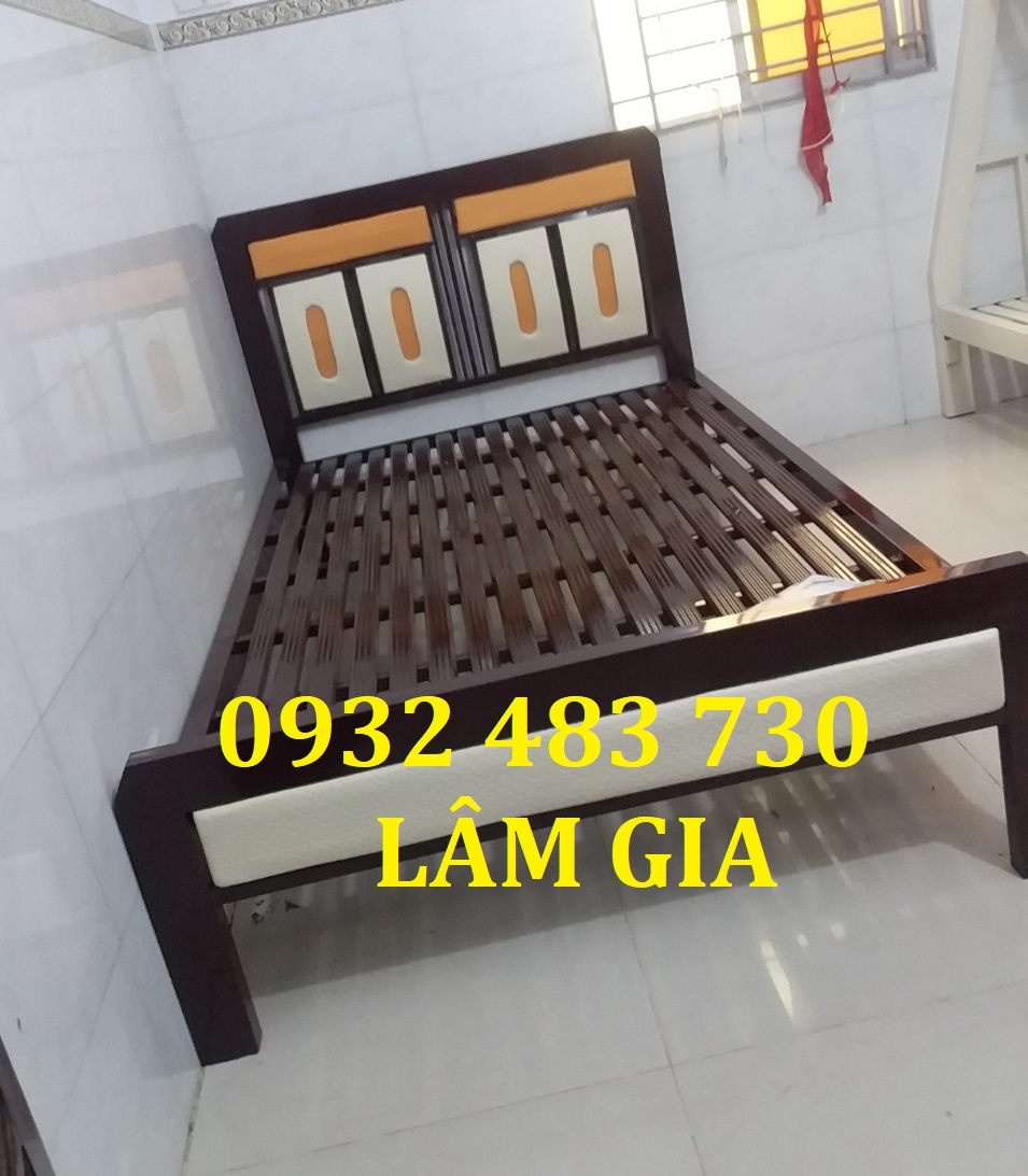 Giường ngủ bằng sắt kiểu gỗ ngang 1m2 giá rẻ