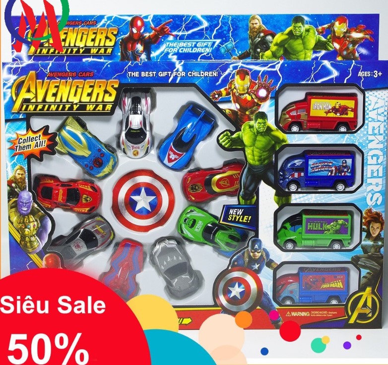 [HCM]COMBO 13 Chiếc xe hoạt hình Avengers cho bé trò chơi trẻ em dành cho bé xe ô tô trò chơi bộ đồ chơi trẻ em an toàn cho em an tâm cho mẹ