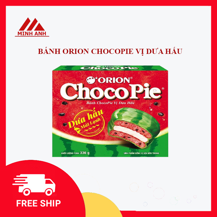 Bánh Orion Chocopie vị dưa hấu hộp 336g , vị dưa hấu mát lạnh, thơm ngọt, hấp dẫn