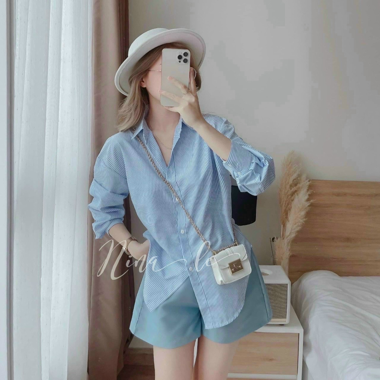 [Voucher 50k Freeship Max 0 đồng toàn quốc] Set sơ mi kẻ sọc nhiều màu đi biển quần đùi đen nữ set bộ đùi sơ mi kẻ sọc đũi thời trang hàn Quốc đơn giản mà sang chảnh