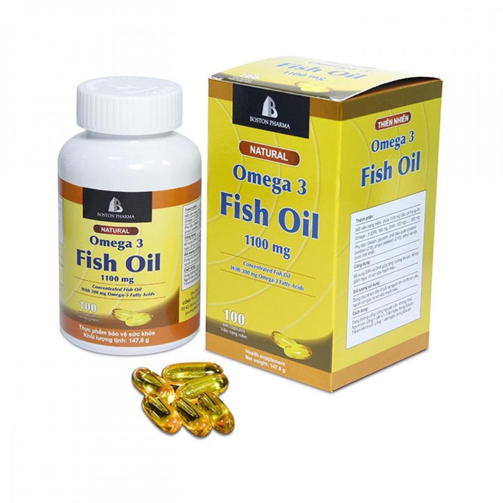 Viên uống dầu cá Natural Omega 3 Fish Oil 1100mg (Boston Pharma) hộp 1 lọ 100 viên