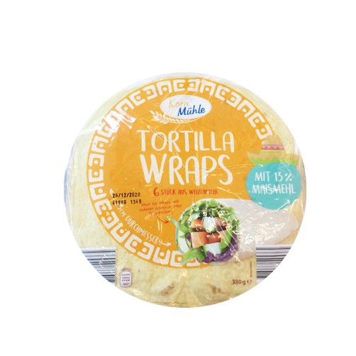 Vỏ bánh Tortilla Wraps 13% ngô hiệu Korn Muhle  của Đức 380g/6 miếng