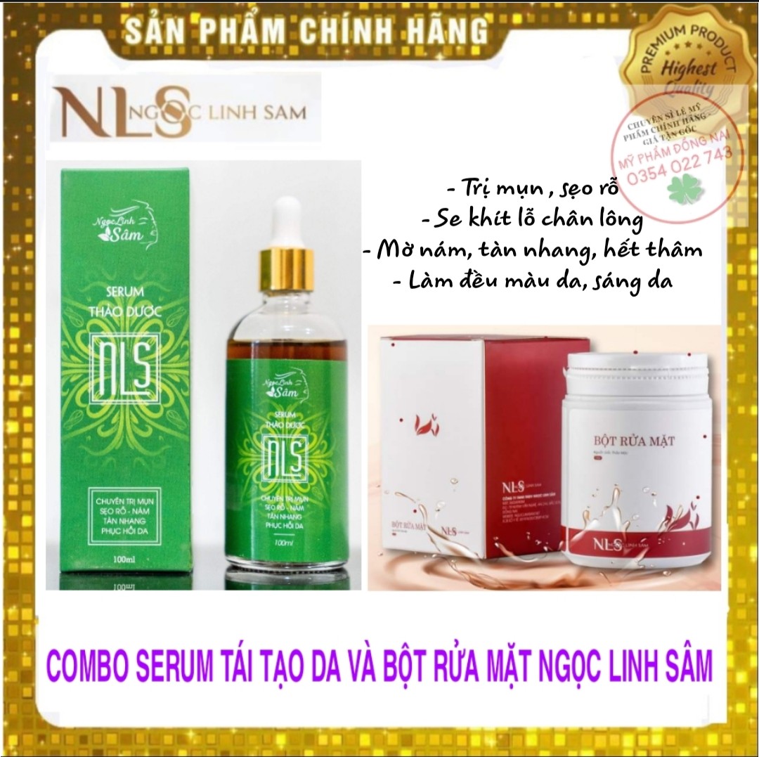 Combo serum tái tạo Ngọc Linh Sâm và Bột Rửa Mặt Ngọc Linh Sâm hết mụn thâm nám sẹo rỗ