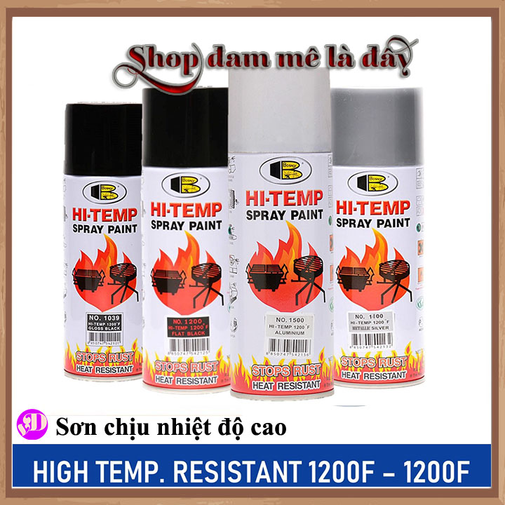 Sơn chịu nhiệt , HI-TEMP 600°C Bosny, dung tích 400ml - sơn chống cháy, sơn pô
