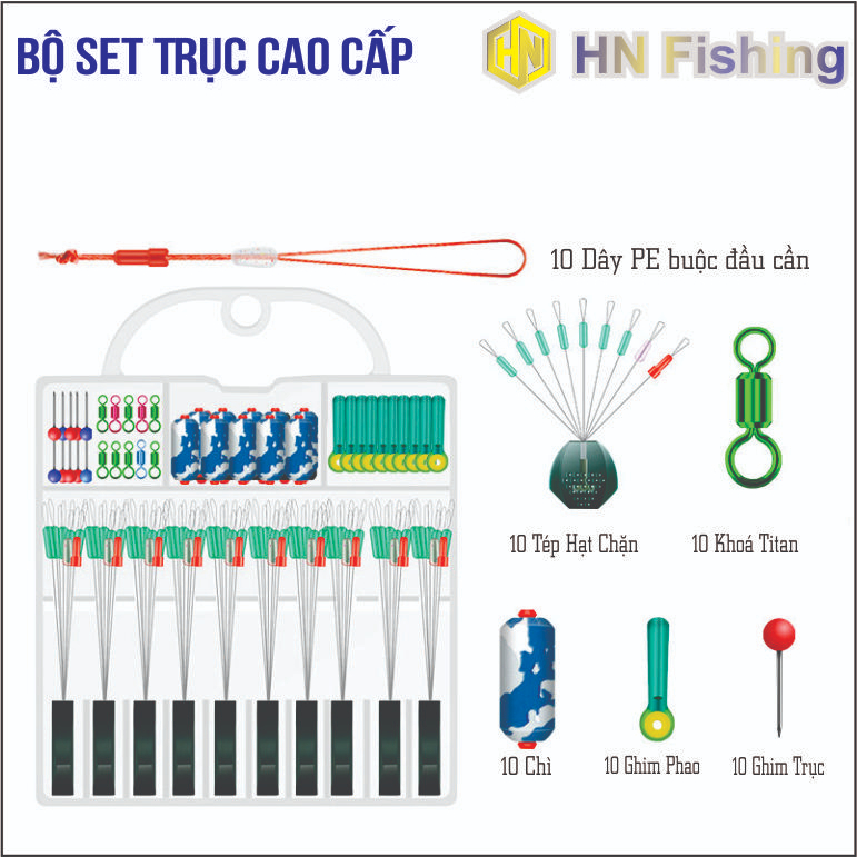 Phụ kiện set trục câu đài, dây câu cá, chì câu cá, chân cắm phao, hạt chặn, phụ kiện câu cá. Hoàng Nam Fishing