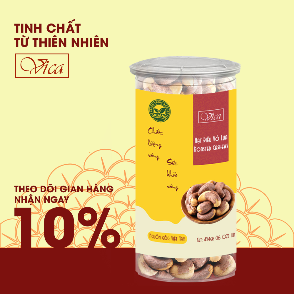 Hạt Điều rang muối VICA loại A Cồ Bình Phước 454g (1LB) đóng hũ nhựa cao cấp. Hạt điều rang muối Bình Phước (Giúp ngăn ngừa Ung thư) (Hàng xuất khẩu USA) hũ nhựa cao cấp, dùng làm quà tặng, quà tết