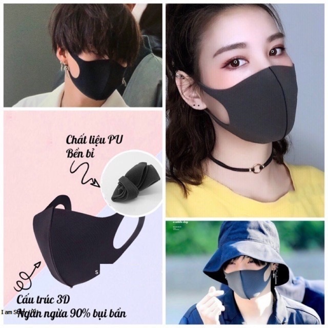 Set 10 khẩu trang vải thun poly - Màu đen