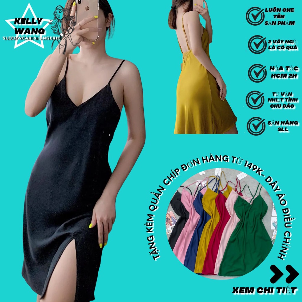 Sx 676 - váy ngủ lụa Lụa satin đến 65kg - đầm ngủ lụa cao cấp -KellyWang