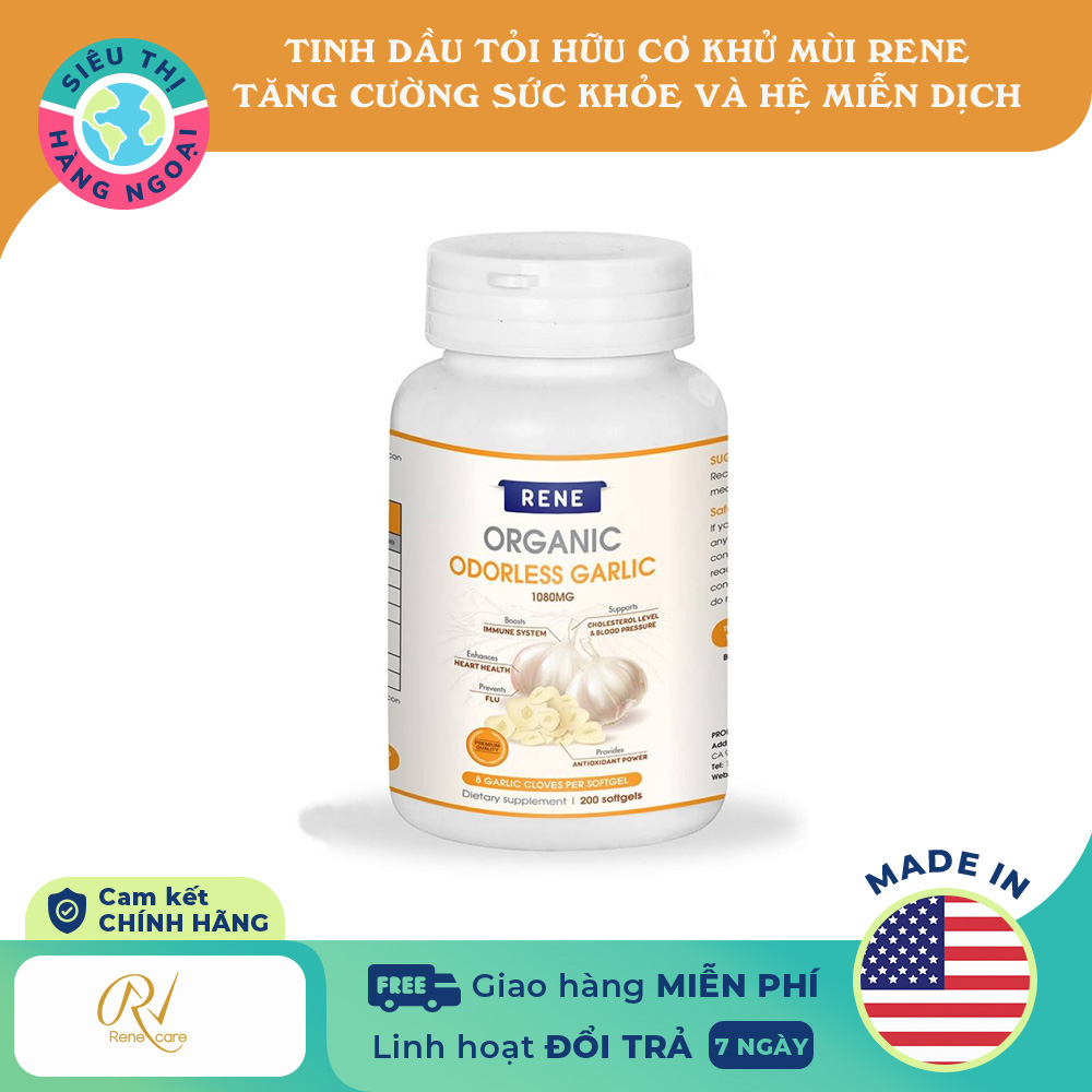 [HCM]Tinh dầu Tỏi hữu cơ khử mùi RENE Organic Odorless Garlic USA (Tăng cường hệ miễn dịch) (được bán bởi Siêu Thị Hàng Ngoại)