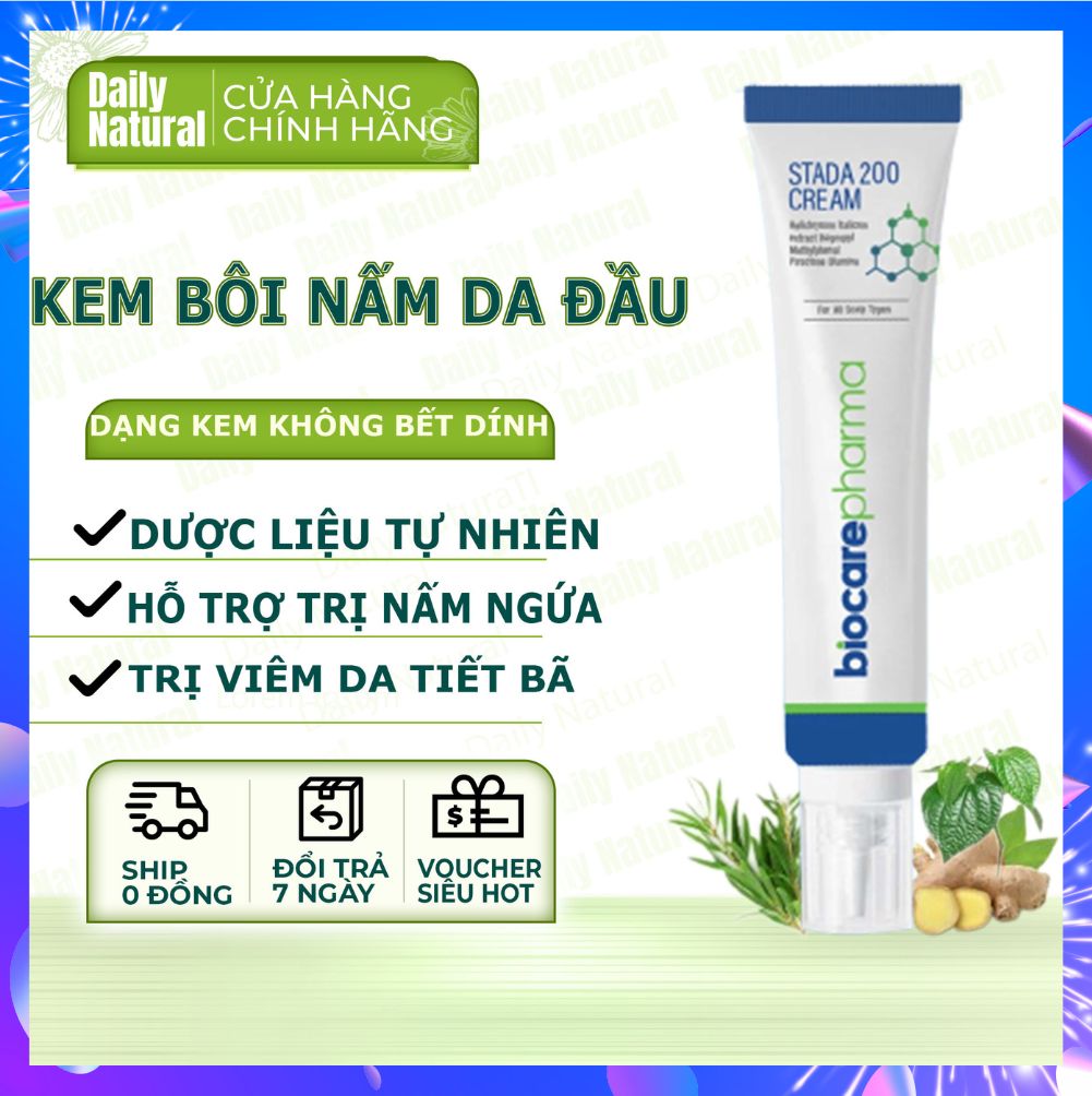 Kem nấm da đầu Biocare Pharma loại bỏ nấm ngứa thành phần tự nhiên an toàn, dứt điểm nấm da đầu Stada 200 Cream 30g - Daily Natural