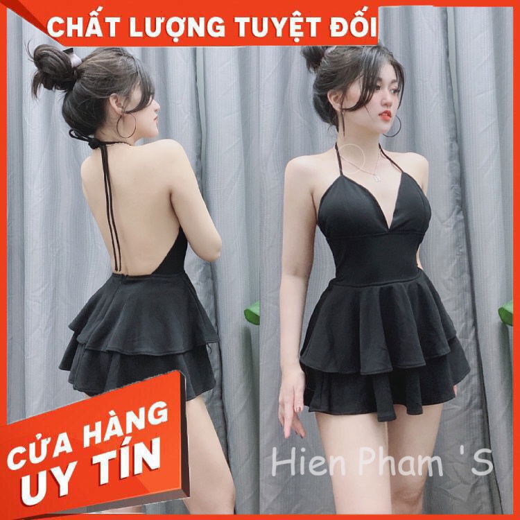 Bộ áo 2 dây peplum hở lưng , áo hở lưng, váy xòe quần đùi ngắn, cột dây cổ - SN99464