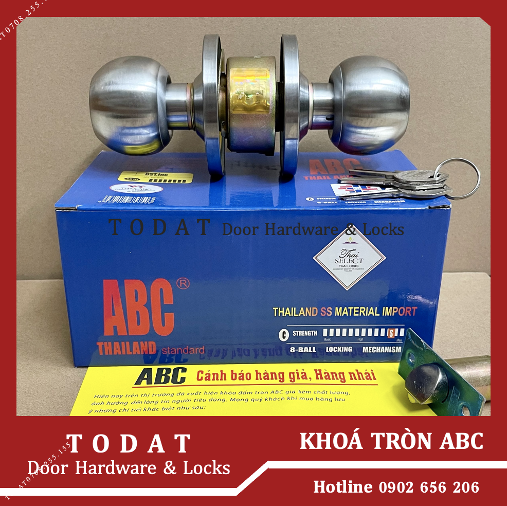 Khoá Nắm Tròn ABC Loại 1 Bảo hành 2 năm - Ổ Khoá tay nắm tròn inox ABC