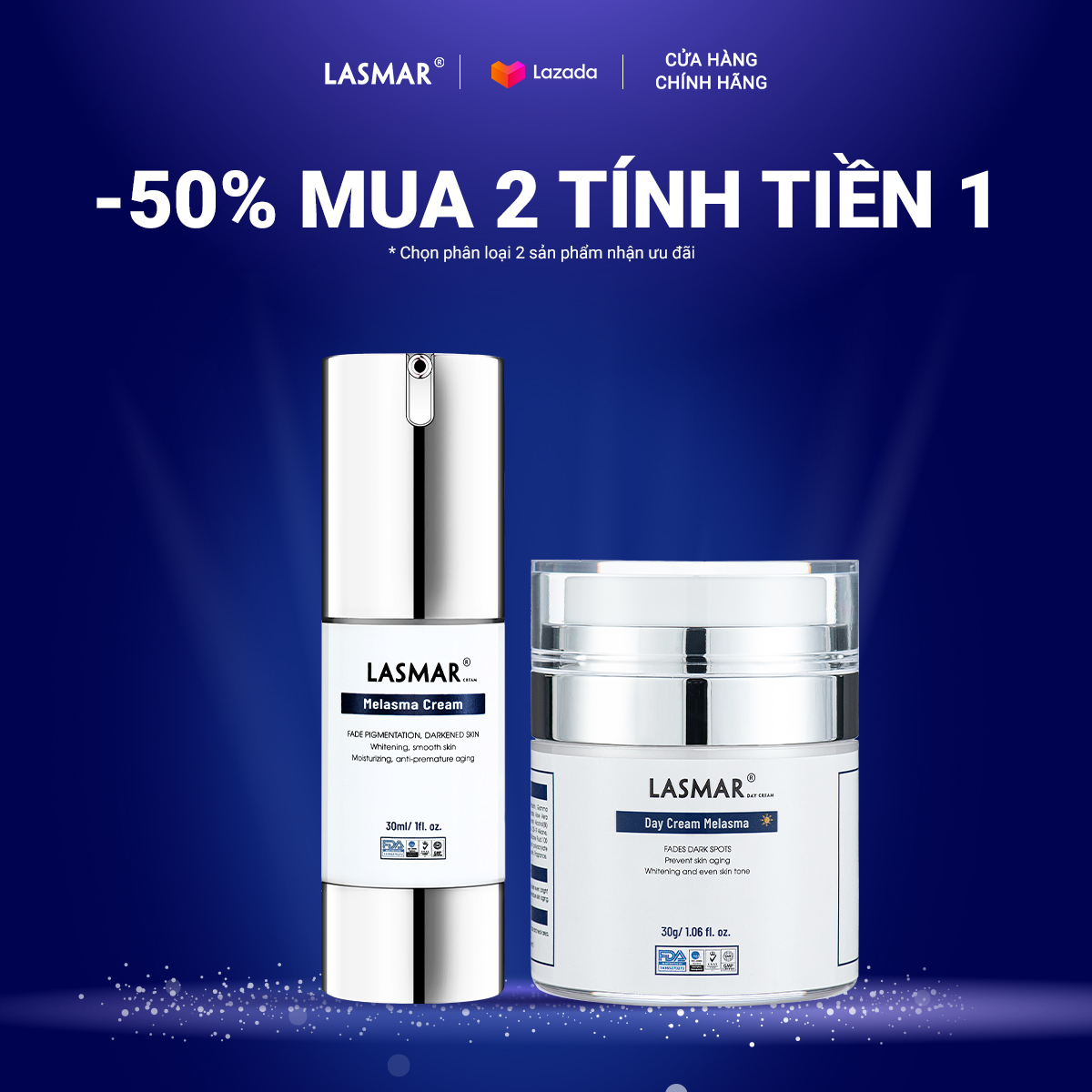 Combo 2 kem nám ban ngày, đêm lasmar hỗ trợ mờ nám da, sáng da, mờ tàn nhang lâu năm 30g