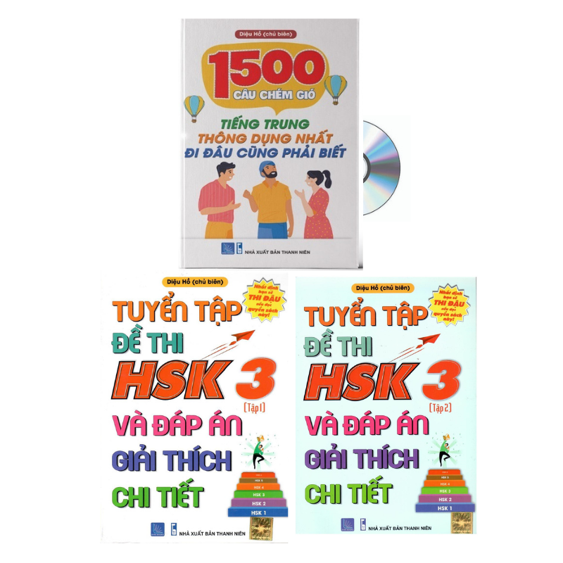 [HCM]Combo 3 sách Bộ đề tuyển tập đề thi năng lực Hán Ngữ HSK 3 và đáp án giải thích chi tiết tập 1 tập 2+1500 Câu chém gió tiếng Trung thông dụng nhất+DVD tài liệu (tặng kho đề thi thật)