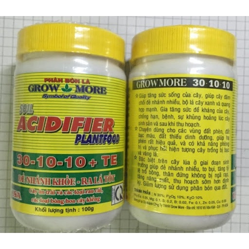 Phân bón lá growmore acidifier npk 30-10-10 100 gram