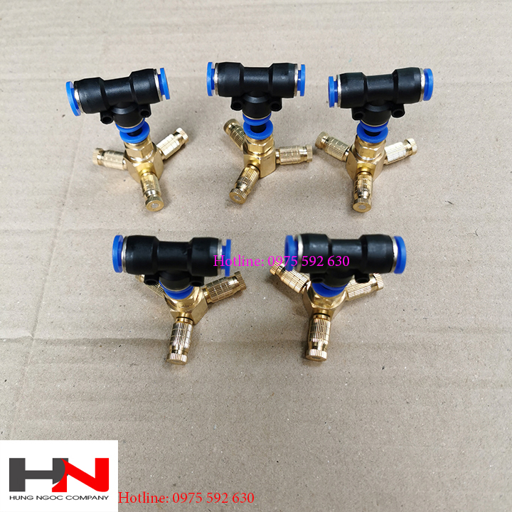 Combo 5 béc phun sương đồng 3 hướng cắm ống 8mm