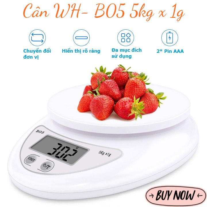 Cân tiểu ly điện tử nhà bếp mini 5kg 1g wh b05 - cân điện tử nhà bếp dùng làm bánh độ chính xác cao