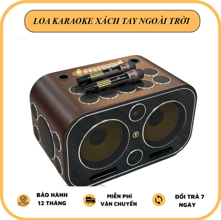 Loa Karaoke Xách Tay Cao Cấp - Loa Karaoke Công Suất Lớn Hát Ngoài Trời, 24 Đường Tiếng, Bass Đôi 25Cm, Đa Dạng Cổng Kết Nối Bluetooth 5.0, HDMI, Cổng Quang.. Tặng Kèm 2 Micro Không Dây Chống Hú.